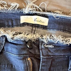 KanCan Distressed Frayed Hem Jeans - Dark Blue